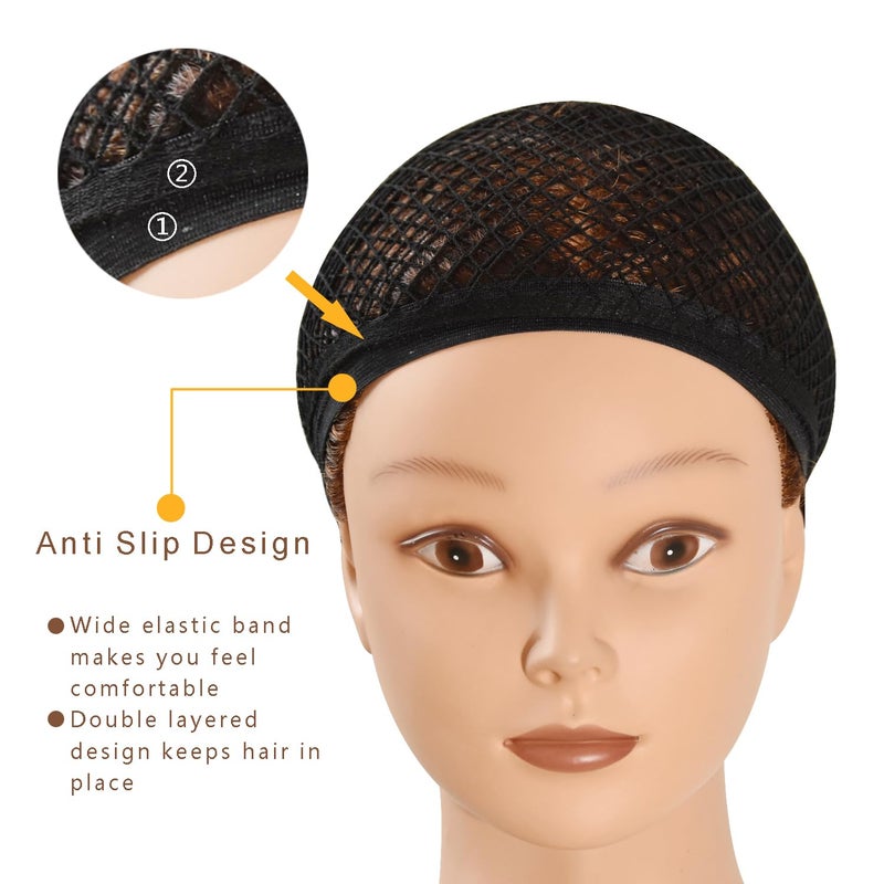 ياتشيو قطعتان من أغطية الشعر المستعار الشبكية للشعر الطويل مع غطاء شعر مستعار مفتوح الطرف، غطاء شعر مستعار للنساء (أسود، مقاس L) - Image 3